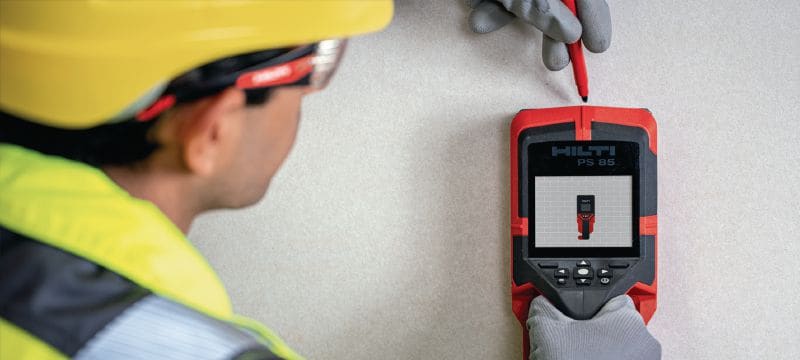 Image 8 of 10: Escáner de pared PS 85 Escáner de pared y detector de pernos fáciles de usar para prevenir golpes al perforar o cortar cerca de objetos incrustados Aplicaciones 1