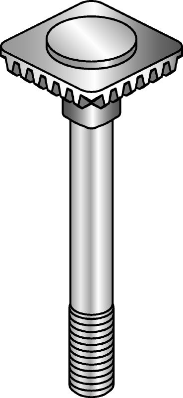 Tornillo MIA-EH Tornillo galvanizado en caliente (HDG) con placa dentada integrada que facilita la fijación y el ajuste con una sola mano de los conectores MI y MIQ
