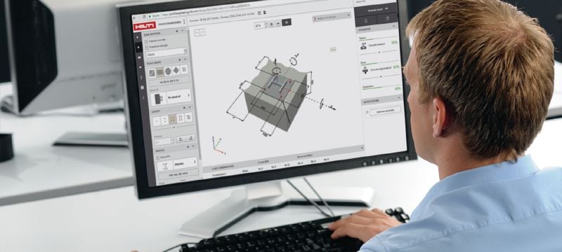 Software de diseño de conexiones PROFIS Engineering Suite Software de ingeniería PROFIS basado en la nube para diseñar conexiones de Hormigón a acero secundario y de Hormigón a Hormigón de acuerdo con una amplia gama de códigos y aprobaciones Aplicaciones 1